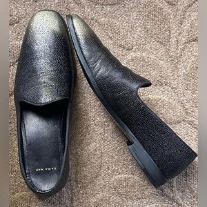 Zara Mens Black Gold Pebbled Slip-On Leaher Loafers Size 10